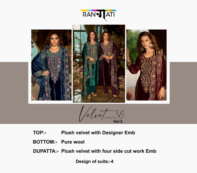 Velvet 36 Vol 2 By Rangati Embroidery Viscose Velvet Salwar Kameez Wholesale Shop In Surat